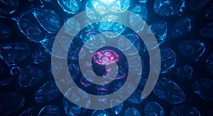 Deep blue crystal structure with pink core