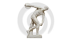 Classical Greek athlete sculpture on white background