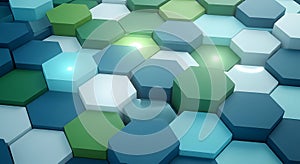 Abstract blue and green hexagonal relief pattern