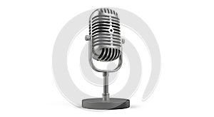 Classic silver broadcast microphone on white background