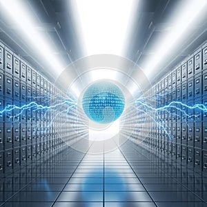 Digital globe with data waves isolated on white background