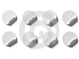 Eight silver circular objects isolated on white background