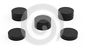 Five black circular objects isolated on white background