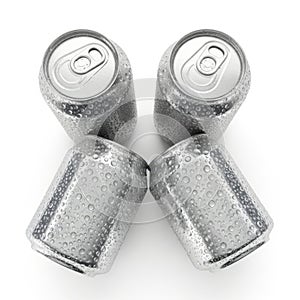 Four soda cans isolated on white background