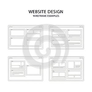 Website design wireframe examples isolated on white background