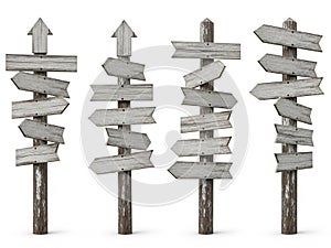 Multiple directional signposts isolated on white background