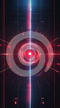 Futuristic Digital Interface with Red and Blue Neon Elements