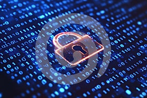 Cyber Lock Icon with Binary Code Background for Digital Security