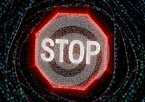 Stop Sign Data Breach Binary Code, Cybersecurity Alert, Digital Security Concept