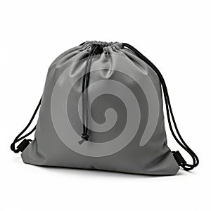 Gray drawstring bag isolated on white background