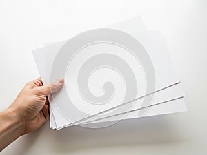 Stack of white paper sheets isolated on white background
