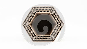 Hexagonal cardboard pattern isolated on white background