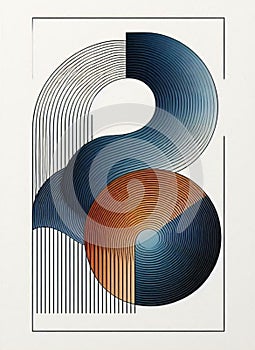 Abstract Paper Layer Artwork with Colorful Wavy Patterns and Floating Spheres