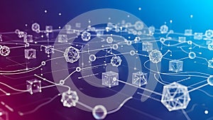 Abstract network of interconnected geometric shapes