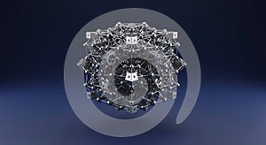 Complex chrome geodesic structure on dark background