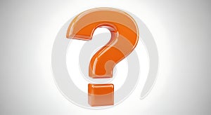 Shiny orange question mark 3D render on white