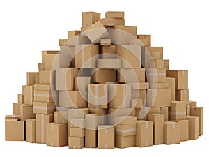 Stack of cardboard boxes isolated on white background