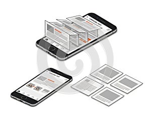 Mobile app wireframes isolated on white background