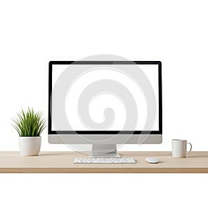 Modern computer setup isolated on white background