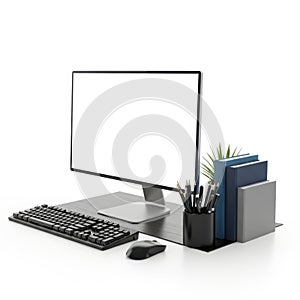 Modern computer workstation isolated on white background