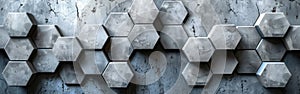 Modern Hexagonal Tile Mirror in Gray, White, and Cement - Geometric Seamless Texture Background for Banner or Panorama