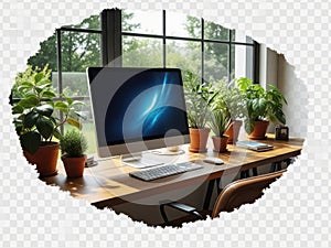 Modern home office setup isolated on white background isolated on white background