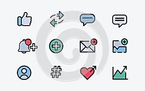 Social Media Interface Icons Set â Like, Share, Comment, Notification & Analytics