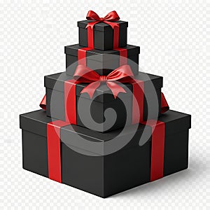 Stack of gift boxes with red ribbons