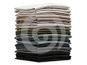 Stack of folded fabrics isolated on white background