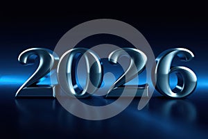 Metallic 2026 Numbers on Blue Reflective Surface year