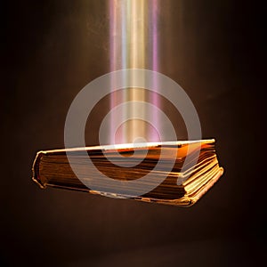 AI-Generated Image: Floating Old Book with Light Beams