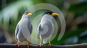 Couple of Bali Mynah Birds on a Tree Branch