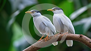 Couple of Bali Mynah Birds on a Tree Branch
