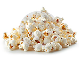 Pile of Fresh Buttery Popcorn Isolated on White Background