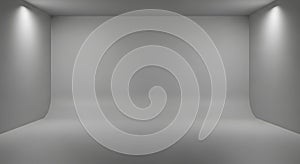 Minimalist grey studio backdrop illuminated corners