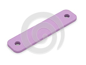 Purple rectangular object with holes, isolated on white background