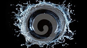 Round Water Splash in Black Circle Background