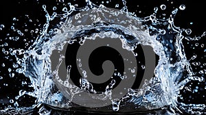 Round Water Splash in Black Circle Background