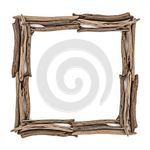 Rustic square wood frame isolated on white background