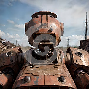 Rusty Robot in Abandoned Landscape