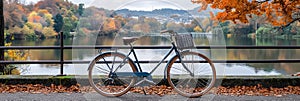 Serene autumn path with bicycle