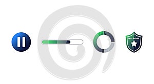 A set of four modern UI icons for pause, loading, progress, and security on a white background