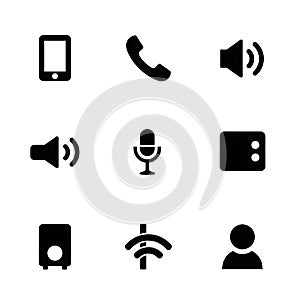 Collection of simple, black multimedia icons on a white background.