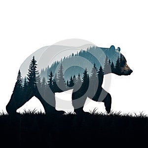 The image features a silhouette of a bear with a forest scene superimposed inside its