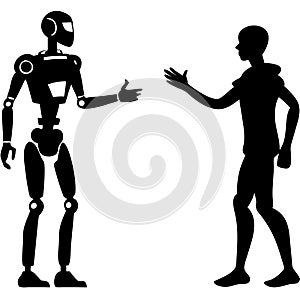 Human Robot Interaction Silhouette Vector for Technology Design Projects