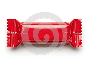 Single red candy wrapper isolated on white background