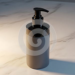 Black and Silver Soap Dispenser on Marble Surface