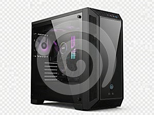 Modern computer case with rgb lighting isolated on white background
