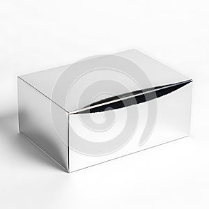 Shiny Silver Rectangular Box on White Background