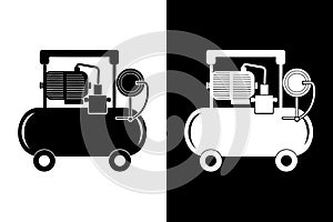 Air Compressor Icon Set: Black and White Silhouettes